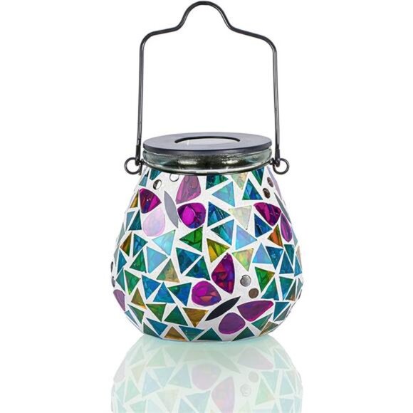 Mosaic Solar Lanterns-Glass HangingLights Butterfly HollowOut Waterproof Outdoor - Picture 7 of 7